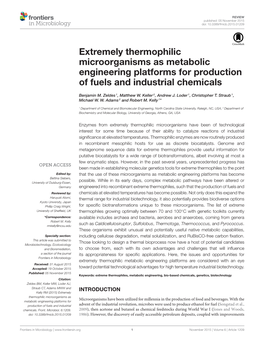 Extremely Thermophilic Microorganisms As Metabolic Engineering Platforms for Production of Fuels and Industrial Chemicals