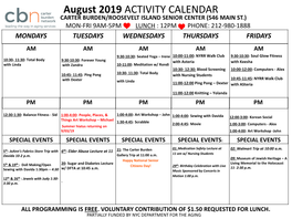 August 2019 ACTIVITY CALENDAR