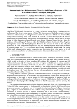 Assessing Avian Richness and Diversity in Different Regions of Oil