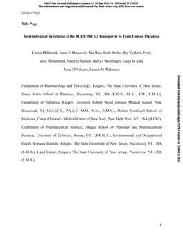 Interindividual Regulation of the BCRP/ABCG2 Transporter in Term Human Placentas