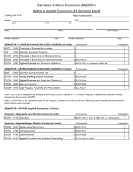 (BAECON) Option in Applied Economics (61 Semester Units) Catalog Fall 2016 Major Catalog Date