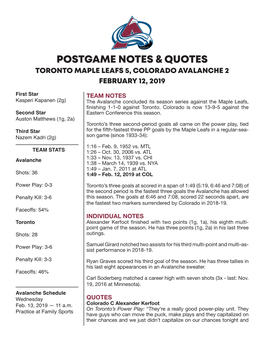 Postgame Notes & Quotes