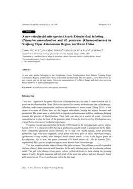 A New Eriophyoid Mite Species (Acari: Eriophyidae) Infesting Haloxylon Ammodendron and H