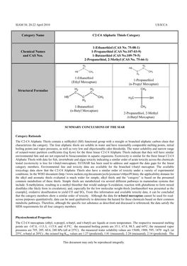 Category Name C2-C4 Aliphatic Thiols Category Chemical Names