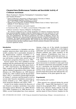 Chemical Intra-Mediterranean Variation and Insecticidal Activity of Crithmum Maritimum