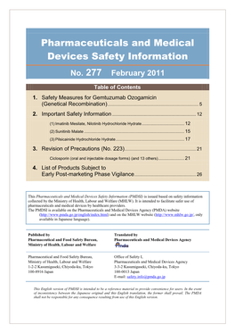 Pharmaceuticals and Medical Devices Safety Information No