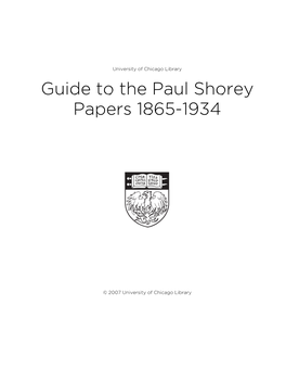 Guide to the Paul Shorey Papers 1865-1934