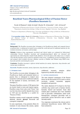 Beneficial Neuro-Pharmacological Effect of Passion Flower (Passiflora Incarnate L)