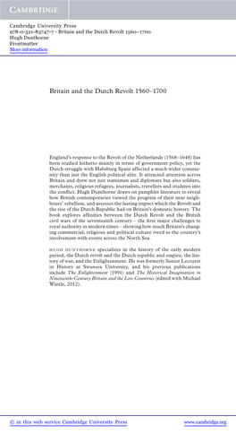 Britain and the Dutch Revolt 1560–1700 Hugh Dunthorne Frontmatter More Information