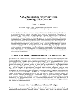NASA Radioisotope Power Conversion Technology NRA Overview