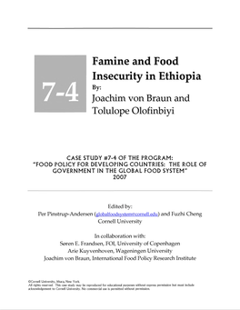 Famine and Food Insecurity in Ethiopia By: Joachim Von Braun and Tolulope Olofinbiyi