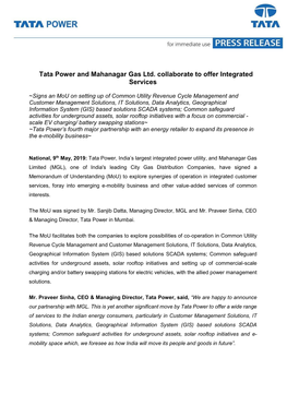 Tata Power and Mahanagar Gas Ltd. Collaborate to Offer Integrated Services