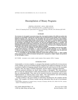 Decompilation of Binary Programs
