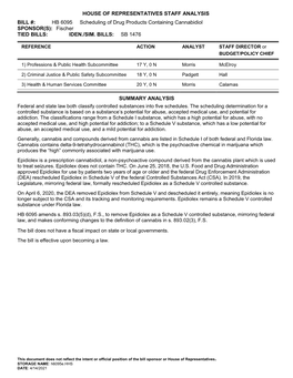 House of Representatives Staff Analysis Bill #: Hb 6095