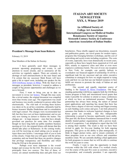 ITALIAN ART SOCIETY NEWSLETTER XXX, 1, Winter 2019