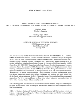 How Johnson Fought the War on Poverty: the Economics and Politics of Funding at the Office of Economic Opportunity