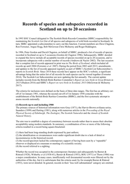 Records of Species and Subspecies Recorded in Scotland on up to 20 Occasions