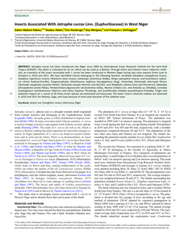 Insects Associated with Jatropha Curcas Linn. (Euphorbiaceae) in West Niger Zakari Abdoul Habou,1,2 Toudou Adam,3 Eric Haubruge,4 Guy Mergeai,5 and Franc¸Ois J