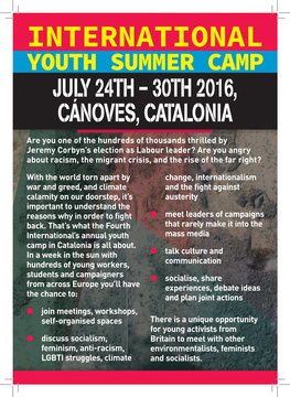 International Youth Summer Camp July 24Th – 30Th 2016, Cánoves, Catalonia