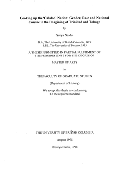 Cooking up the 'Calaloo' Nation: Gender, Race and National Cuisine in the Imagining of Trinidad and Tobago