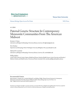 Paternal Genetic Structure in Contemporary Mennonite Communities from the American Midwest Kristine G