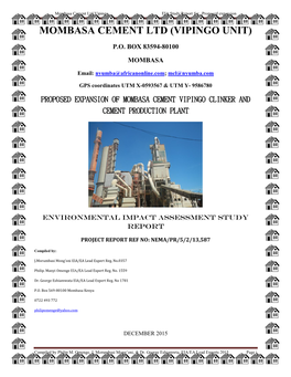 Mombasa Cement Ltd Vipingo EIA Study Report for Proposed Expansion MOMBASA CEMENT LTD (VIPINGO UNIT)