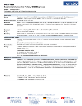 Recombinant Human IL12 Protein,HEK293 Expressed Catalog # AMS.IL2-H4210 for Research and Further Cell Culture Manufacturing Use