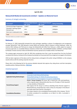 Network18 Media & Investments Limited – Update on Material Event Rationale