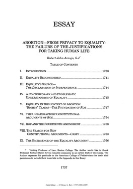 Abortion-From Privacy to Equality: the Failure of the Justifications for Taking Human Life