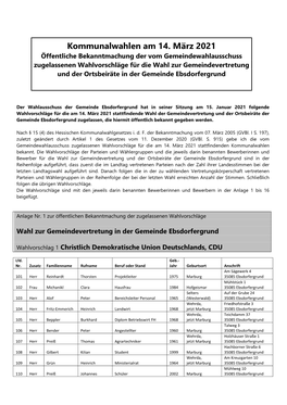 Kommunalwahlen Am 14. März 2021