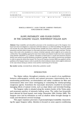 Slope Instability and Flood Events in the Sangone Valley, Northwest Italian Alps