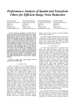 Performance Analysis of Spatial and Transform Filters for Efficient Image Noise Reduction