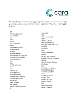 Thank You for Your Interest in Matching Your Generous Donation to Cara