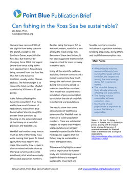 Can Fishing in the Ross Sea Be Sustainable? Leo Salas, Ph.D