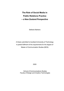 The Role of Social Media in Public Relations Practice – a New Zealand Perspective