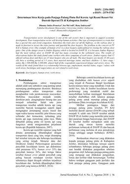 ISSN : 2354-5852 E-ISSN : 2579-5783 Jurnal Kesehatan Vol. 6. No. 2. Agustus 2018 | 76 Determinan Stres Kerja Pada Penjaga Pala