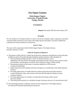 Eta Sigma Gamma Delta Kappa Chapter University of South Florida Tampa, Florida