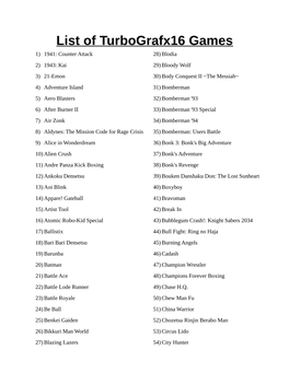 List of Turbografx16 Games