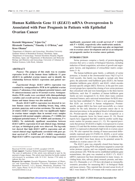 Human Kallikrein Gene 11 (KLK11) Mrna Overexpression Is Associated with Poor Prognosis in Patients with Epithelial Ovarian Cancer