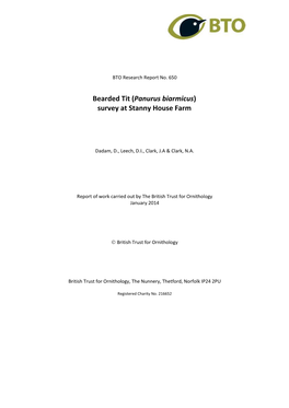 Bearded Tit (Panurus Biarmicus) Survey at Stanny House Farm