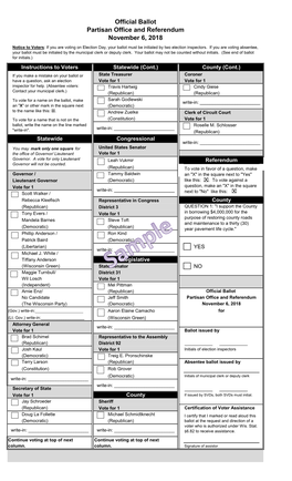 Official Ballot Partisan Office and Referendum November 6, 2018