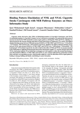 Binding Pattern Elucidation of NNK and NNAL Cigarette Smoke Carcinogens with NER Pathway Enzymes: an Onco-Informatics Study