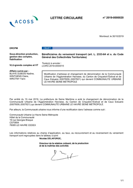 LETTRE CIRCULAIRE N° 2019-0000020