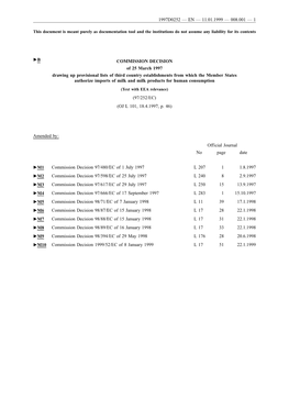 COMMISSION DECISION of 25 March 1997 Drawing up Provisional Lists of Third Country Establishments from Which the Member States A