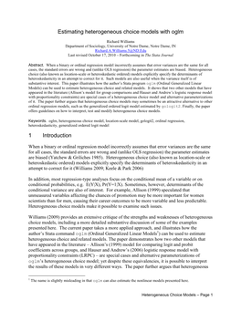 Estimating Heterogeneous Choice Models with Oglm 1 Introduction