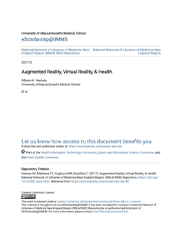 Augmented Reality, Virtual Reality, & Health