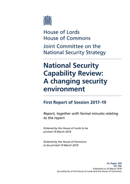 National Security Capability Review: a Changing Security Environment