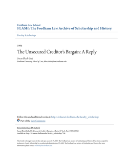 The Unsecured Creditor's Bargain: a Reply, 80 Va