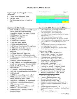 Lesson 4 | Page 1 Disciples History, 1900S to Present Key Concepts