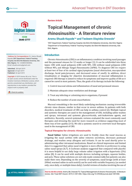 Topical Management of Chronic Rhinosinusitis